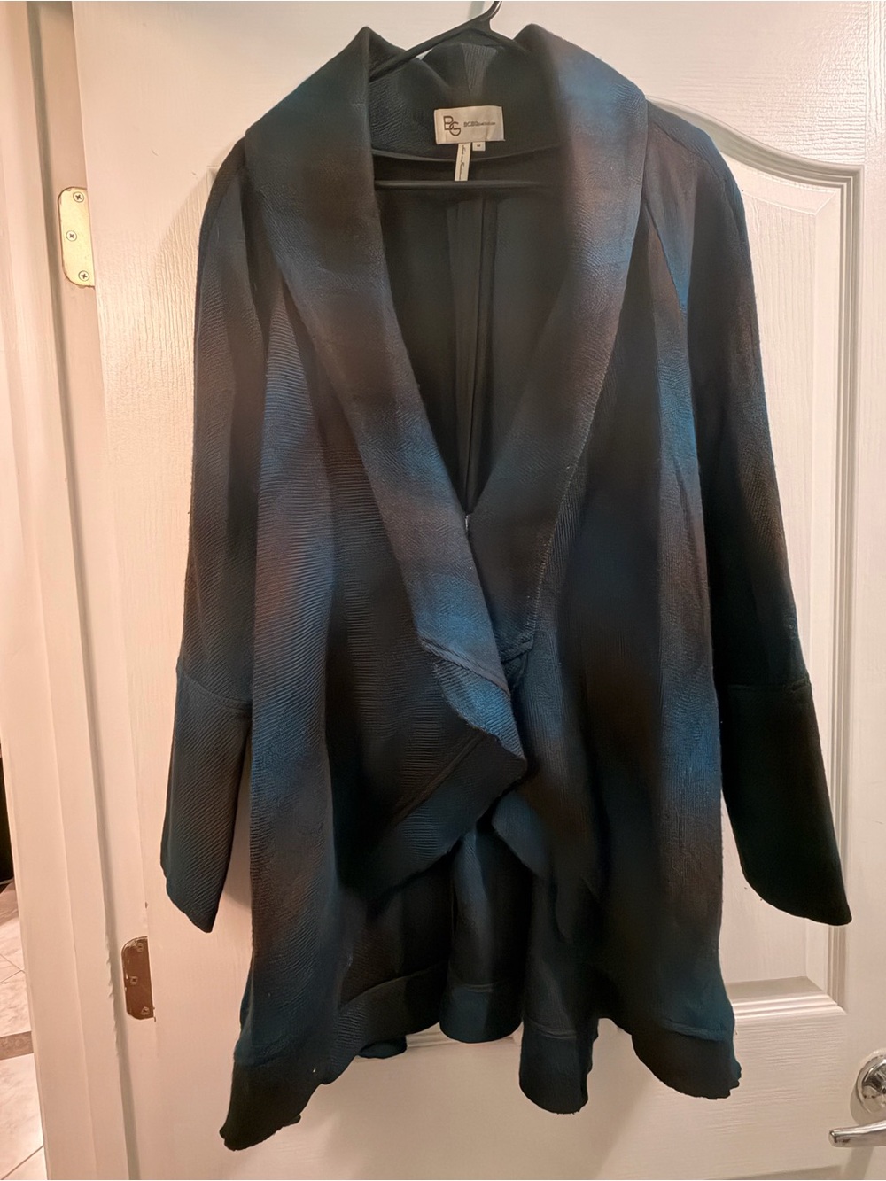 BCBGMaxAzria Brown and Teal Plaid Draped Open-Front Jacket